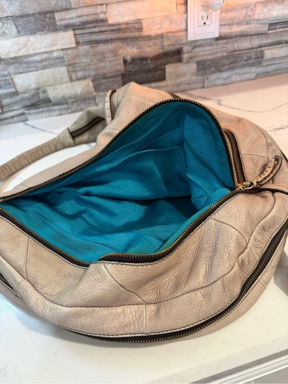 orYANY Cream Leather Hobo Bag with Studded Hardware